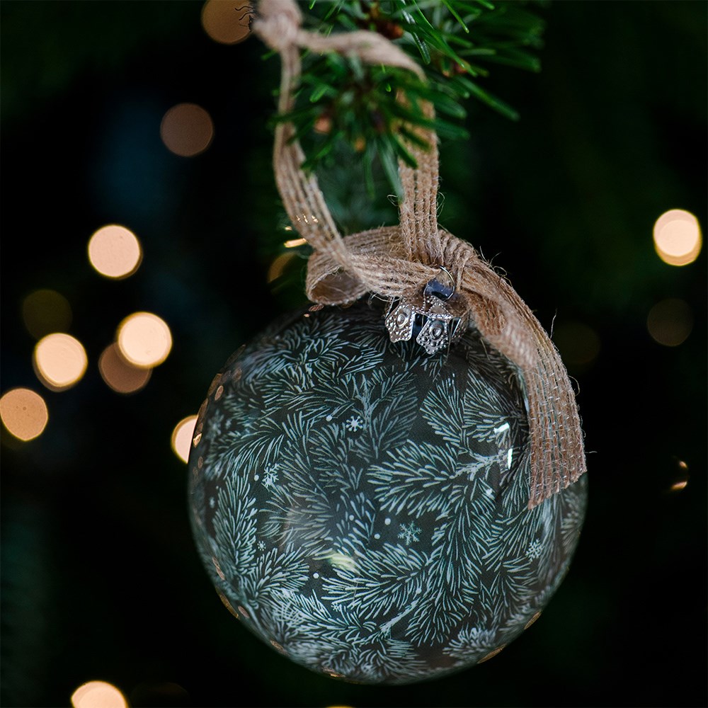 Green and white tree printed bauble