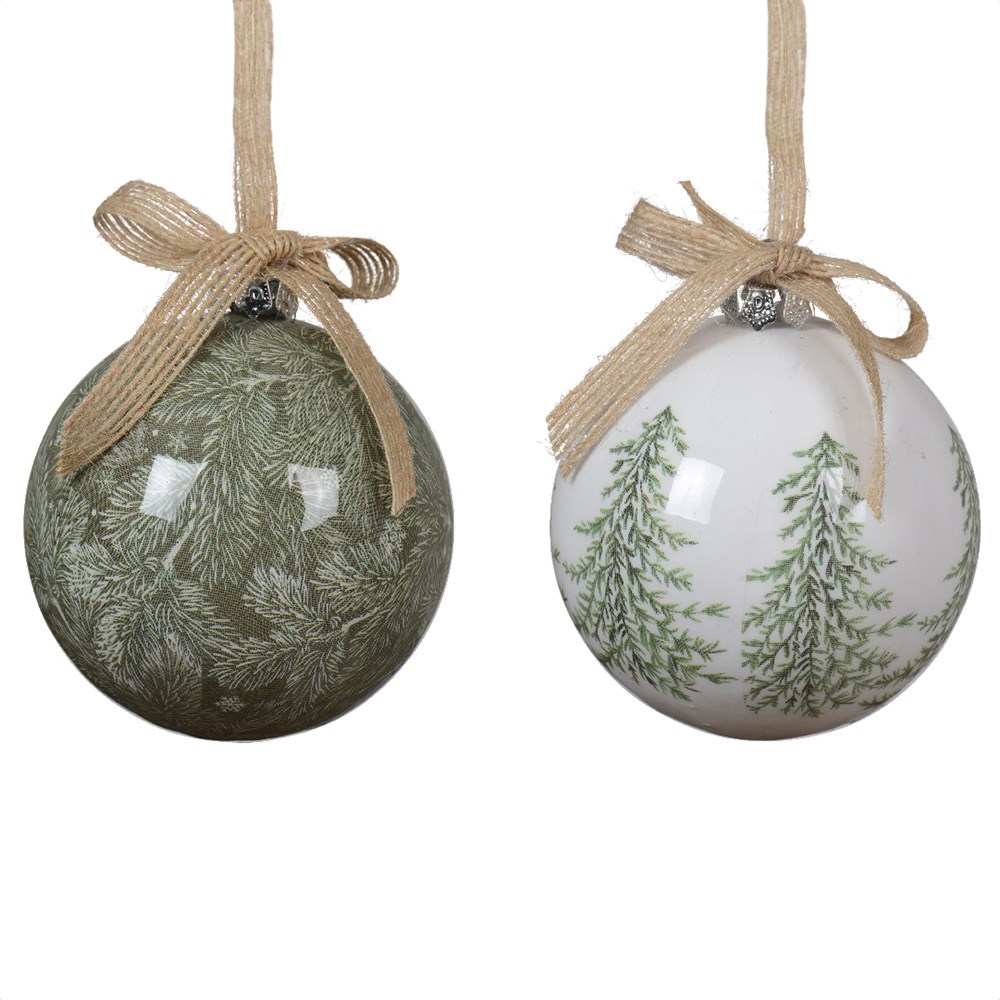 Green and white tree printed bauble