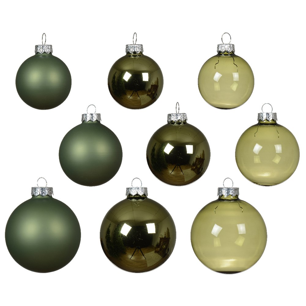 Green glass baubles - box of 21