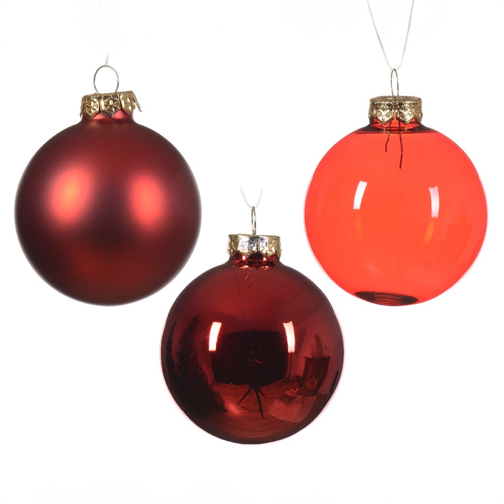 Red glass baubles - box of 21