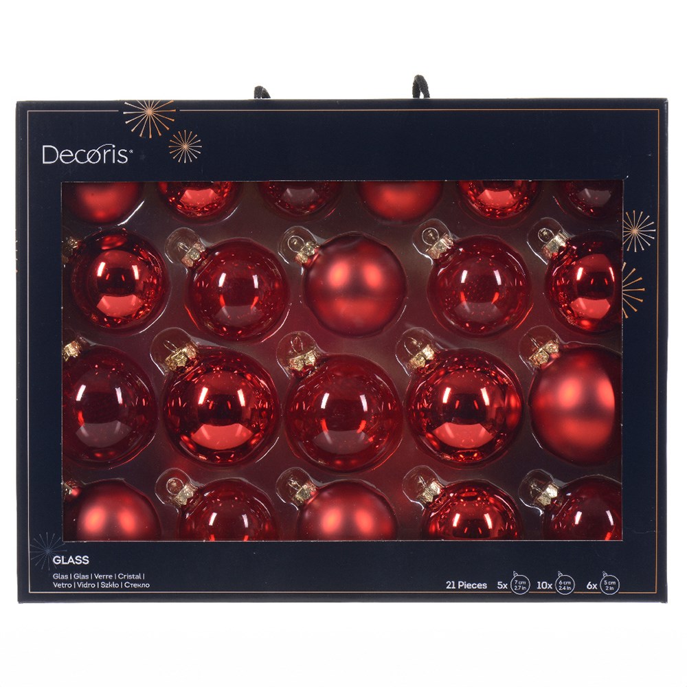 Red glass baubles - box of 21