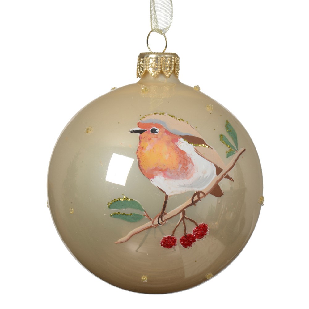 Hand painted robin glass bauble