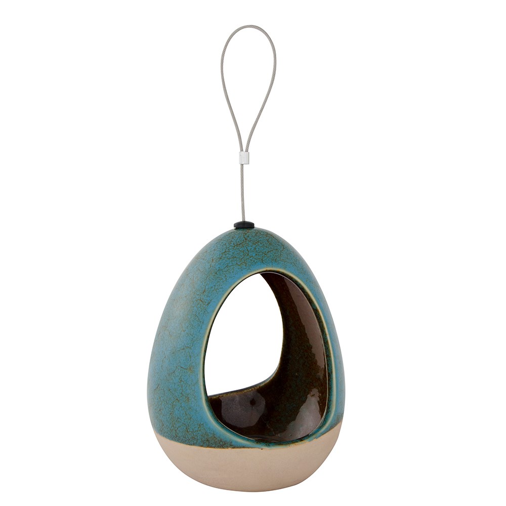 Ceramic hanging bird water / feed dish - green