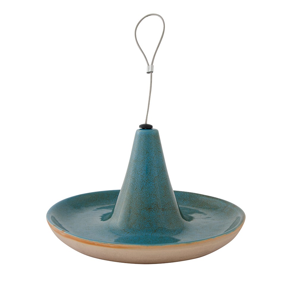Ceramic hanging bird water / feed dish - green