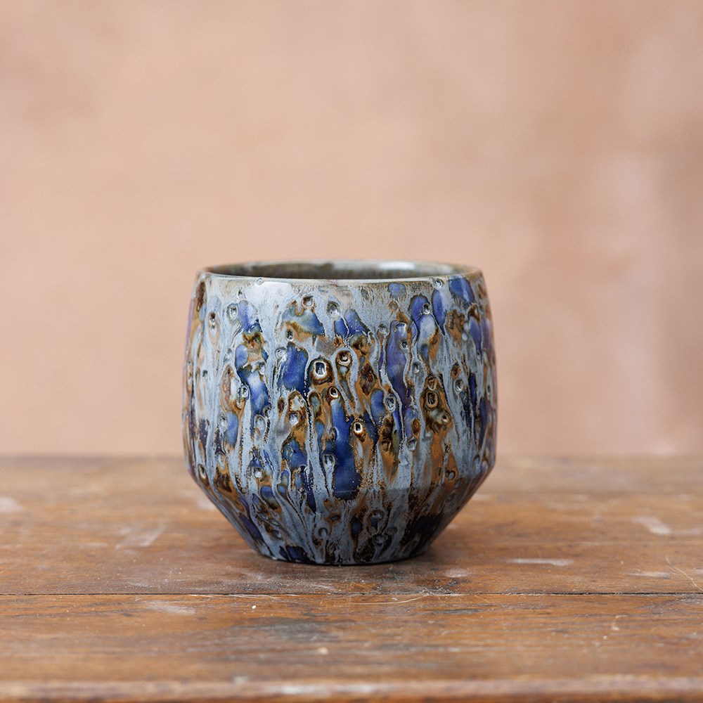 Reactive glazed plant pot - blue