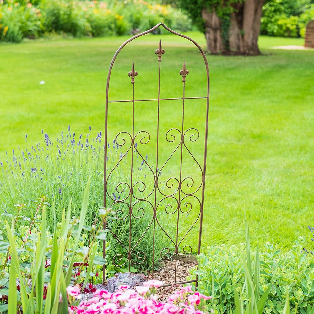 Arched fleur-de-lys trellis plant support - rust