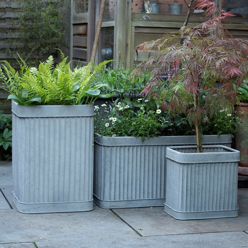 Tall square dolly pot - aged zinc