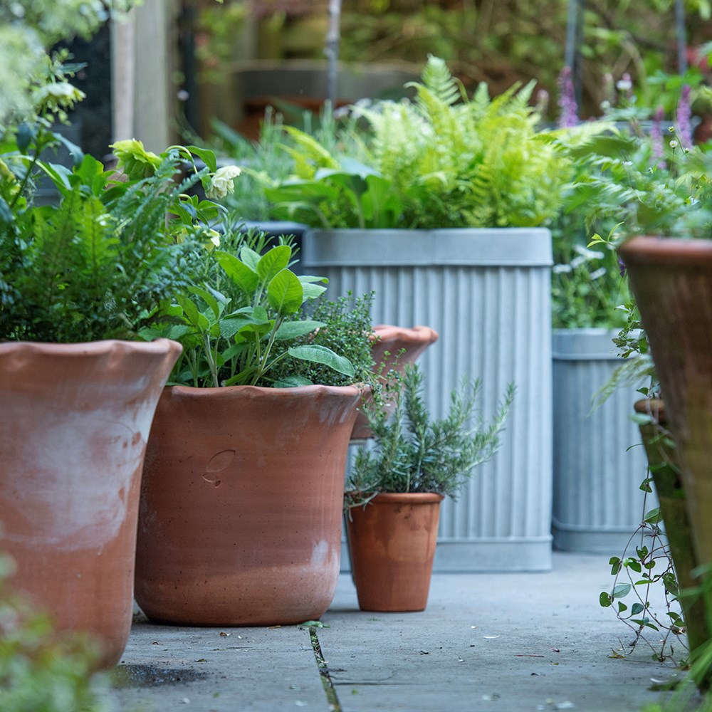 Tall square dolly pot - aged zinc