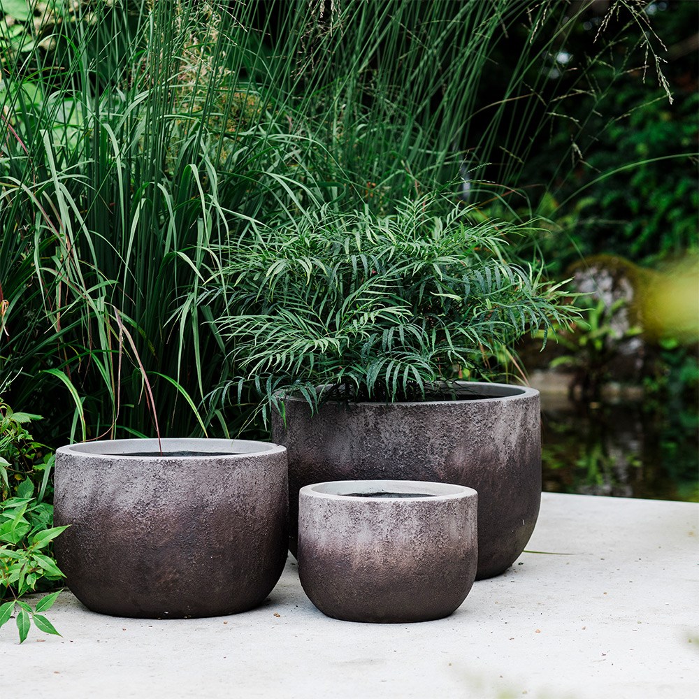 Textured ombre bowl planter - grey