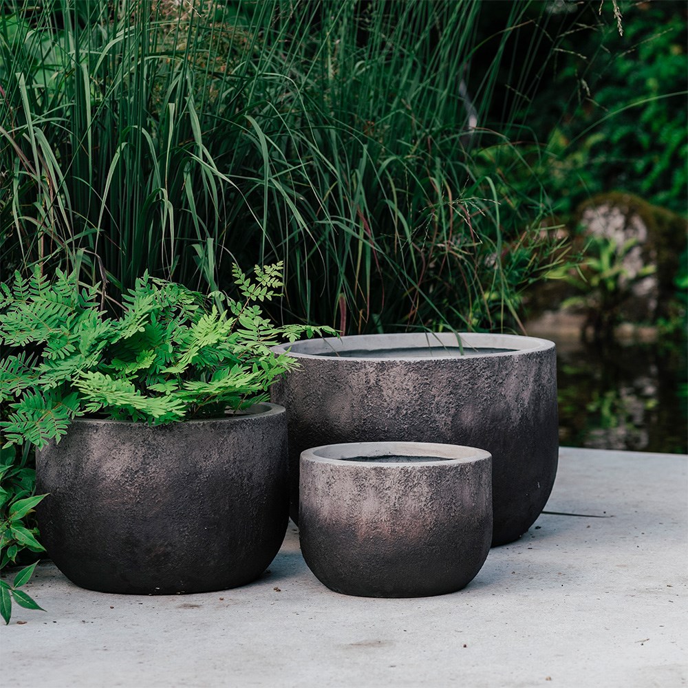 Textured ombre bowl planter - grey
