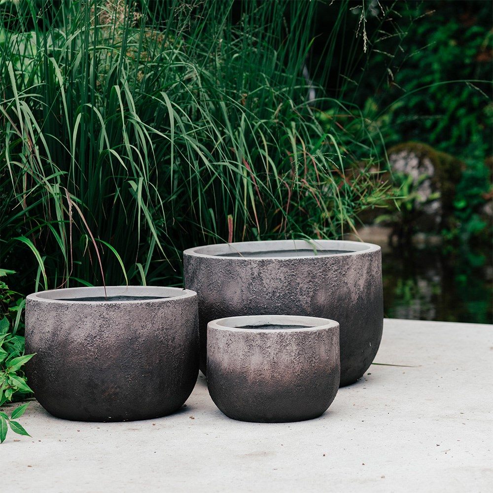 Textured ombre bowl planter - grey