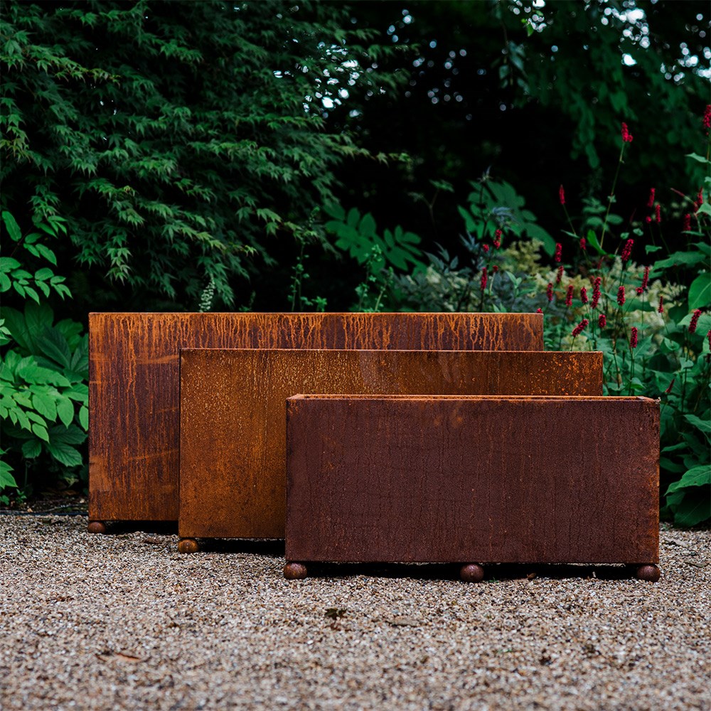 Corten steel rectangular planter - rust