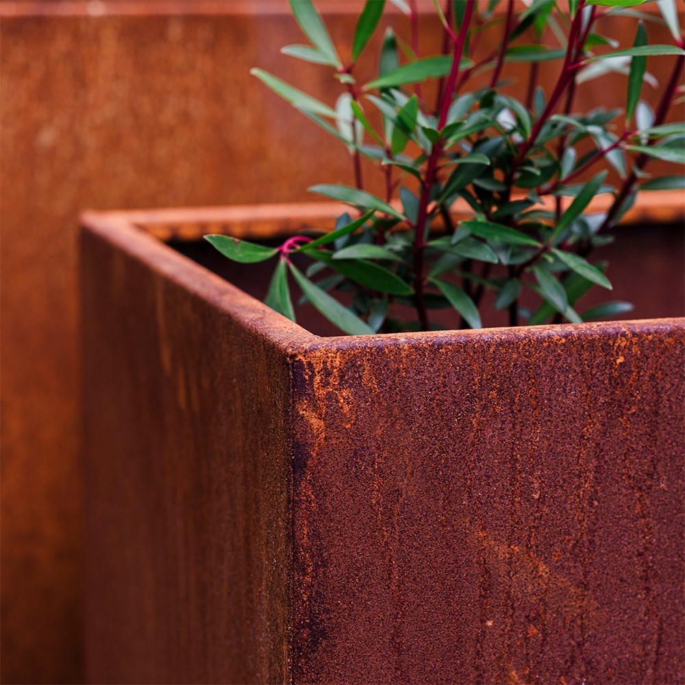 Corten steel rectangular planter - rust