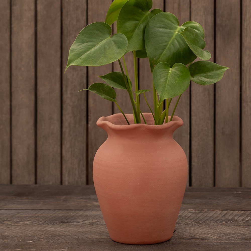 Terracotta ruffle vase with glazed interior