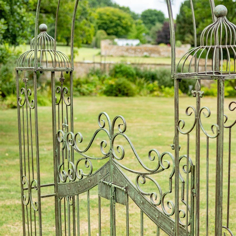 Vintage garden arch with gates - antique green rust