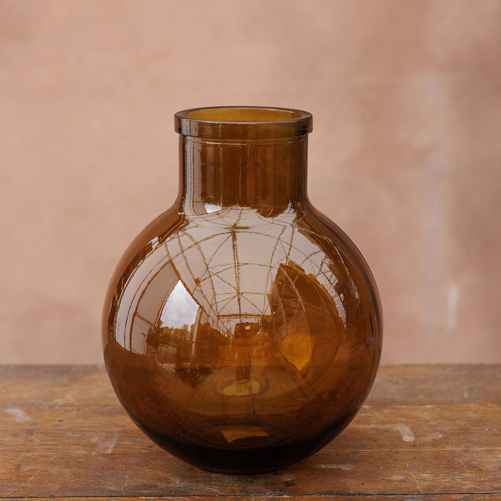 Large round glass vase - ochre