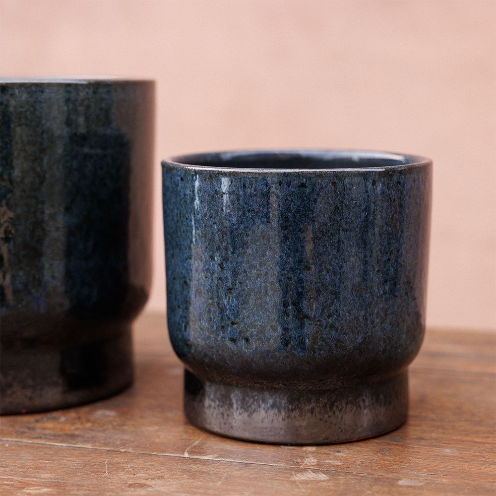 Reactive glaze plant pot - dark blue
