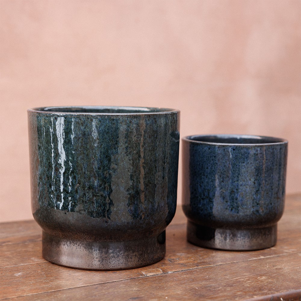 Reactive glaze plant pot - dark blue