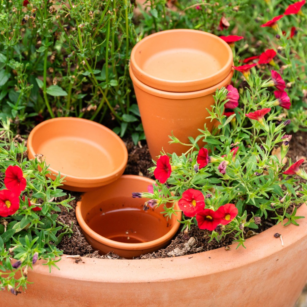 Terracotta pot watering olla with lid - set of 3