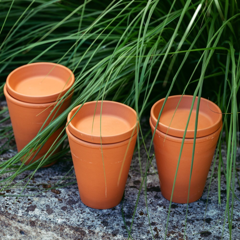 Terracotta pot watering olla with lid - set of 3