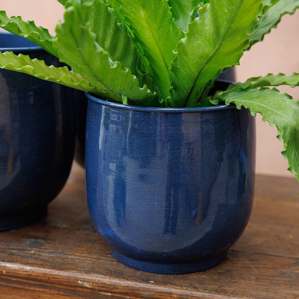 Lightweight large metal plant pot blue - set of 3