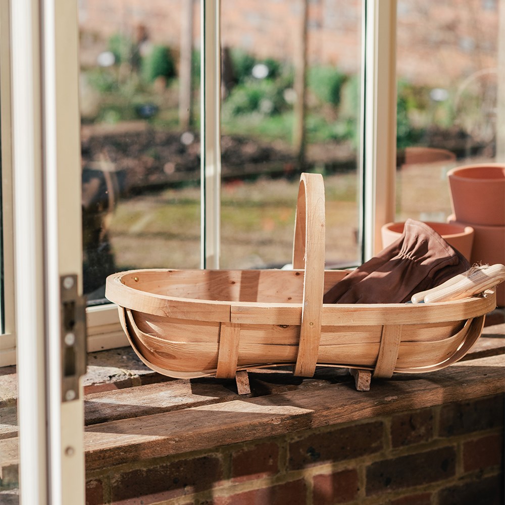 Large wooden garden trug