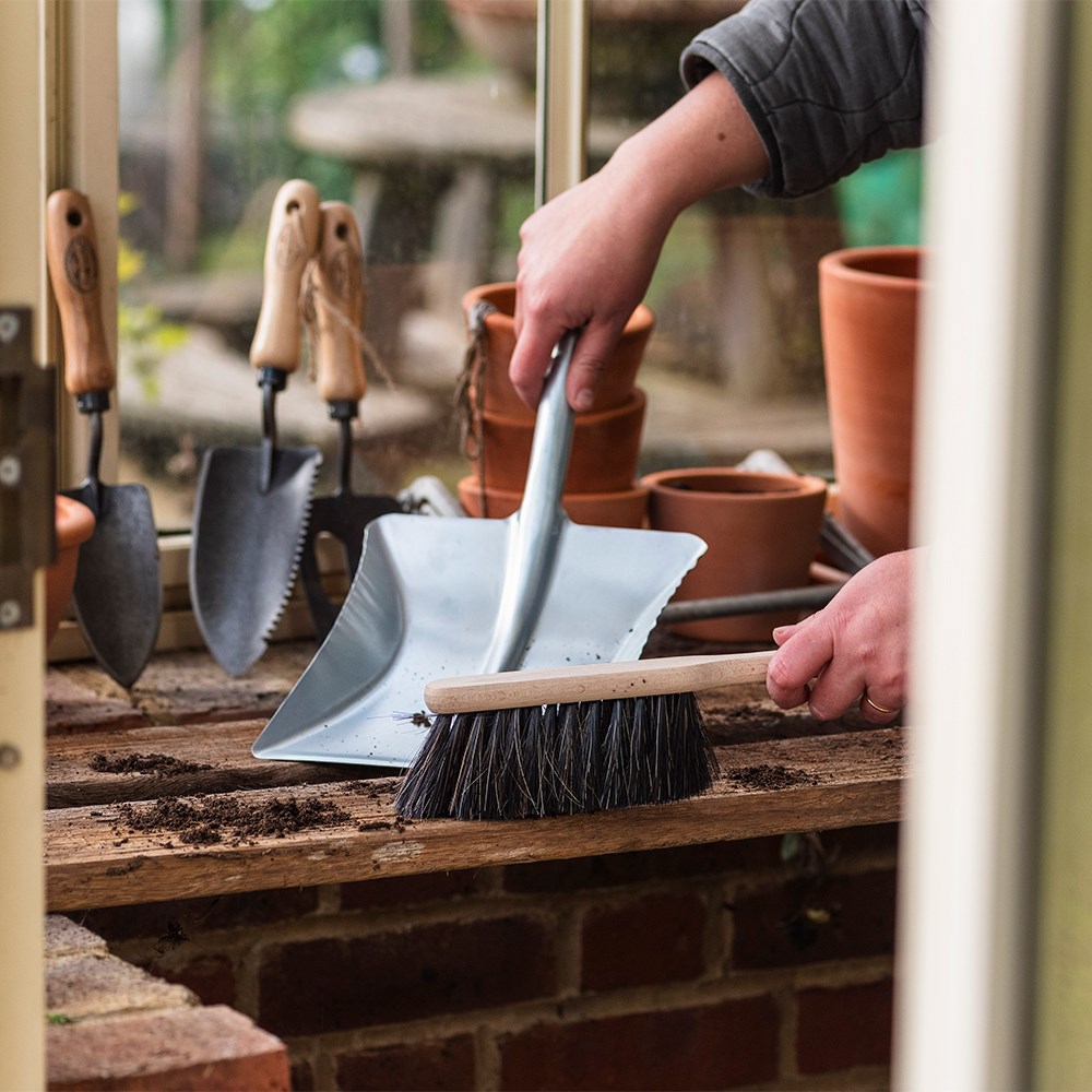 Beech and steel dustpan and brush