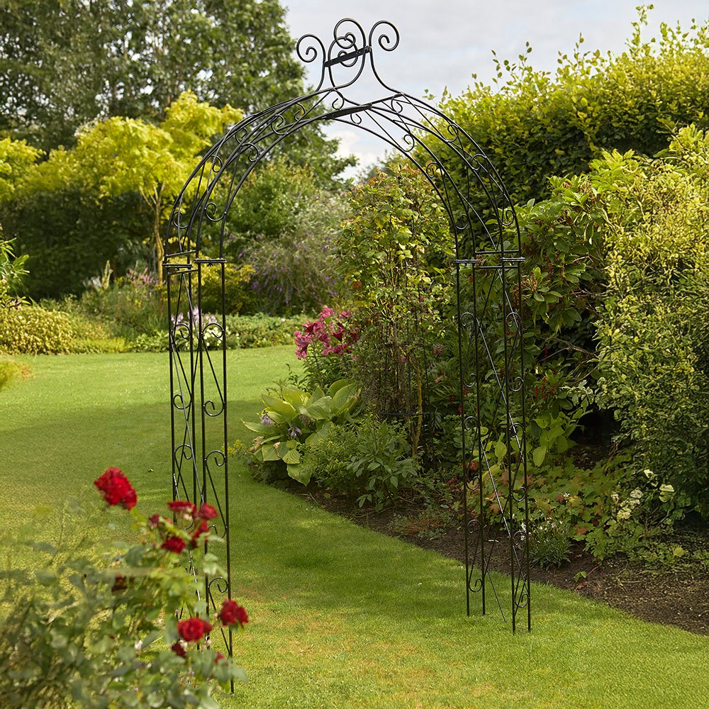 Ornate scroll garden arch - black