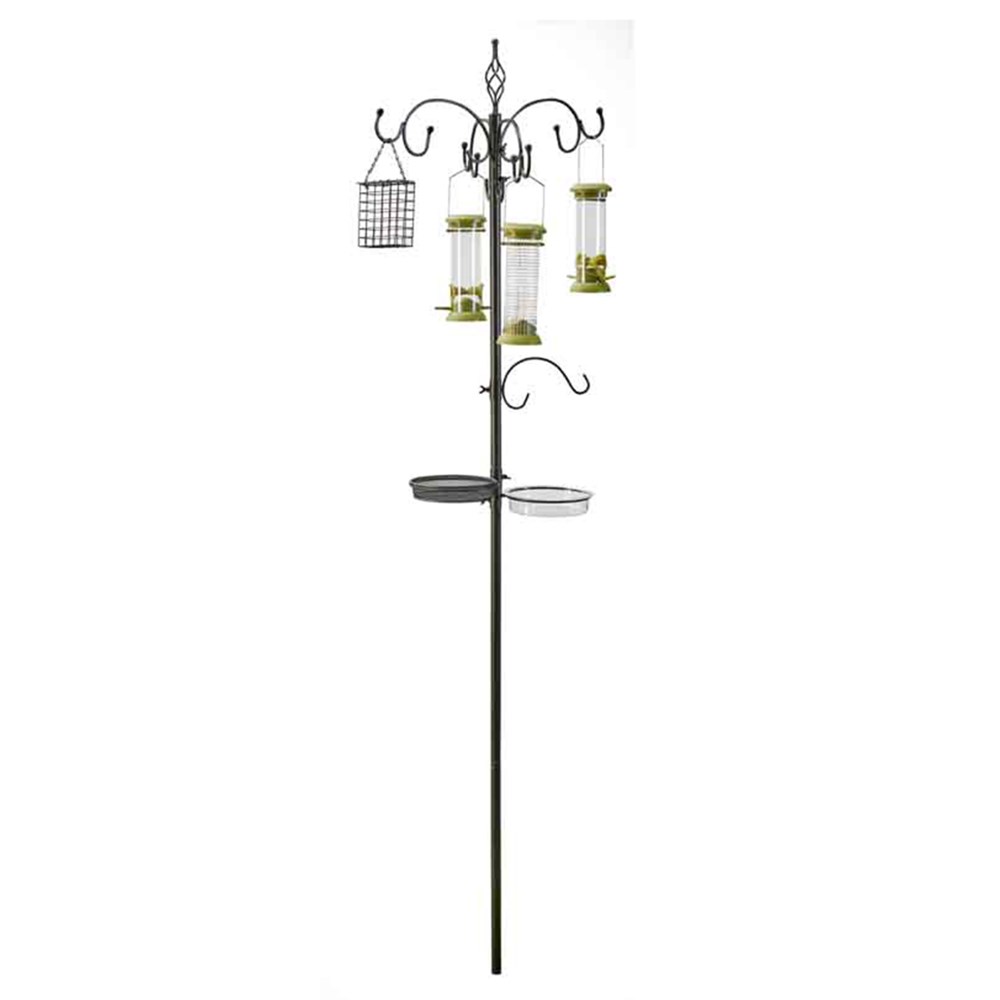 Complete bird feeding station with feeders - black