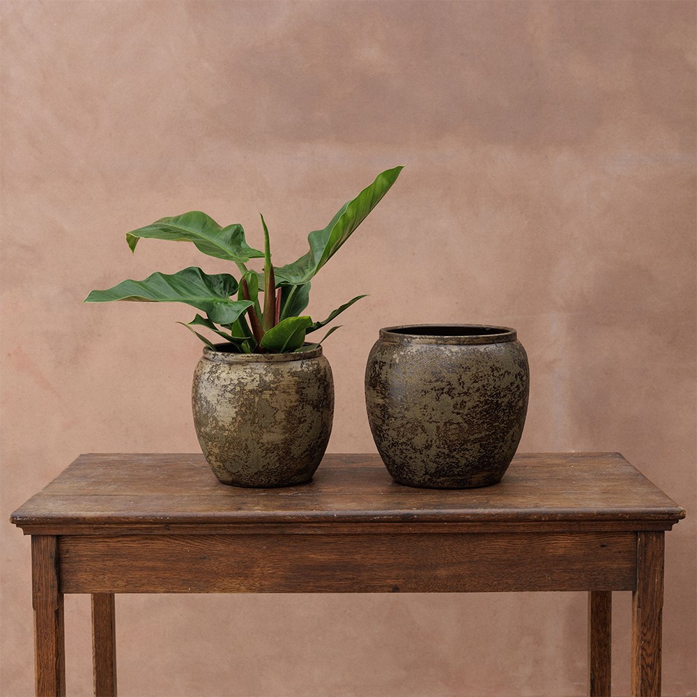 Large rustic urn plant pot - dark brown