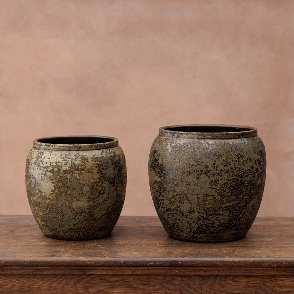 Large rustic urn plant pot - dark brown