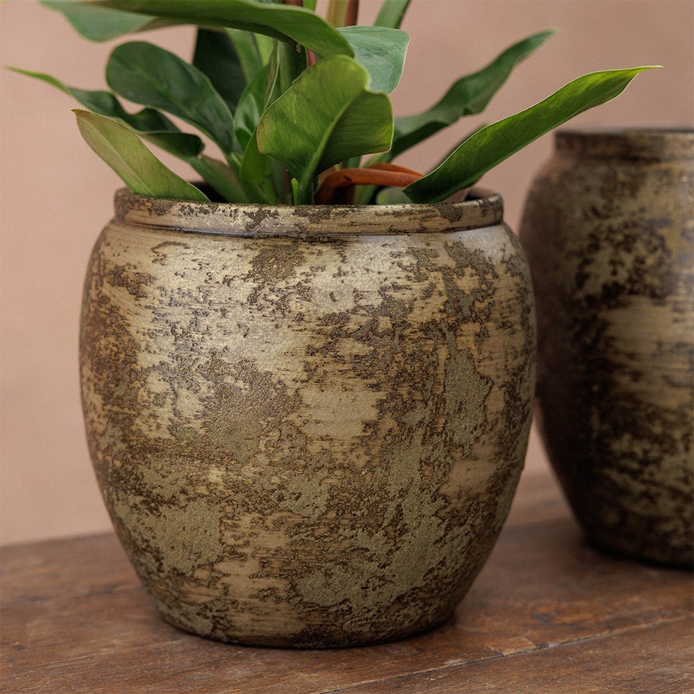 Large rustic urn plant pot - dark brown