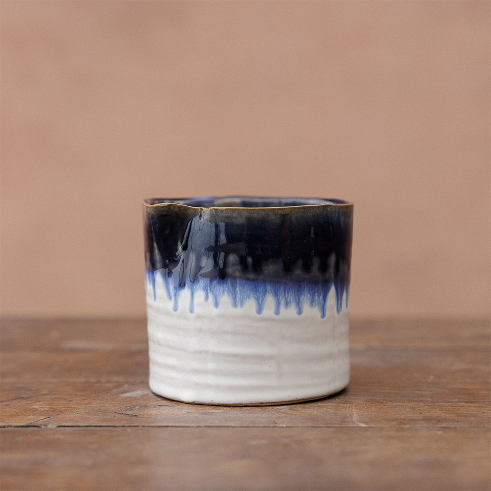 Wonky mini ombre plant pot - blue & white