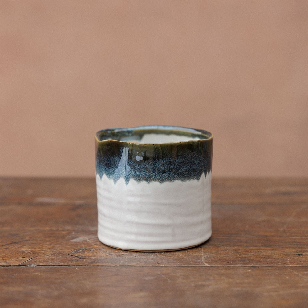 Wonky mini ombre plant pot - green & white