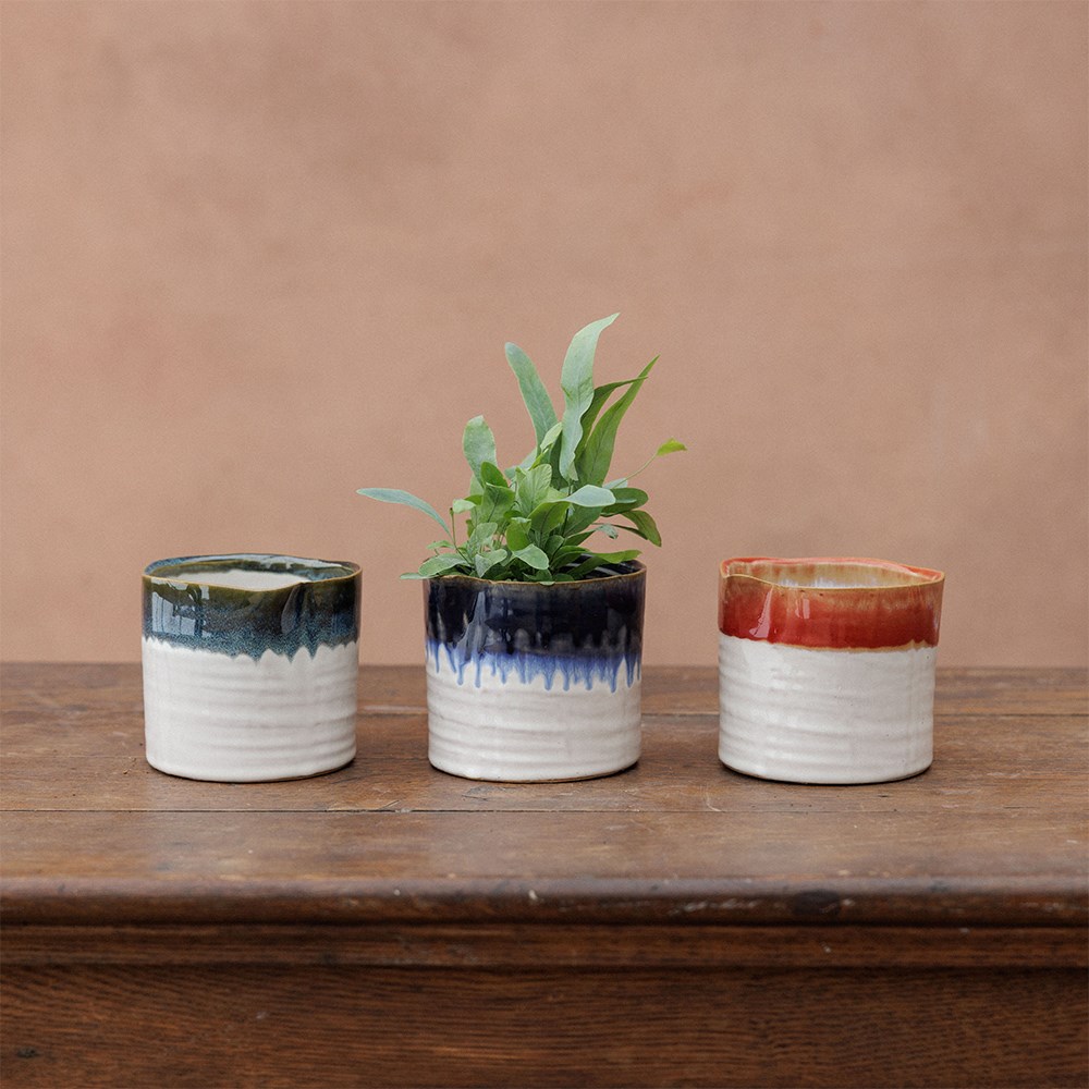 Wonky mini ombre plant pot - green & white