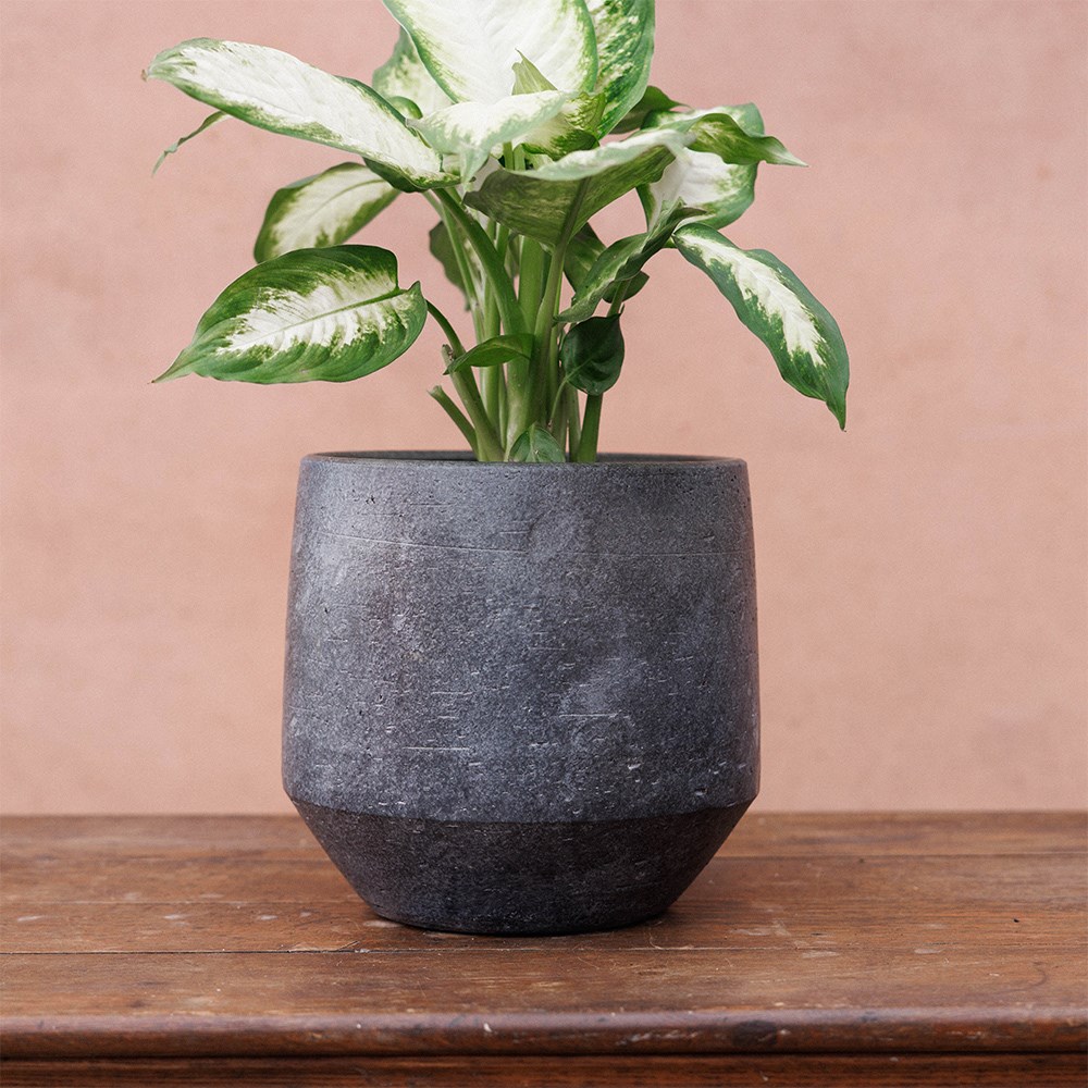 Ceramic textured plant pot - steel grey