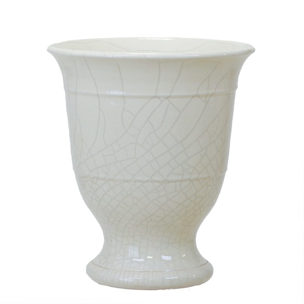 Glazed crackle urn orchid pot - ivory