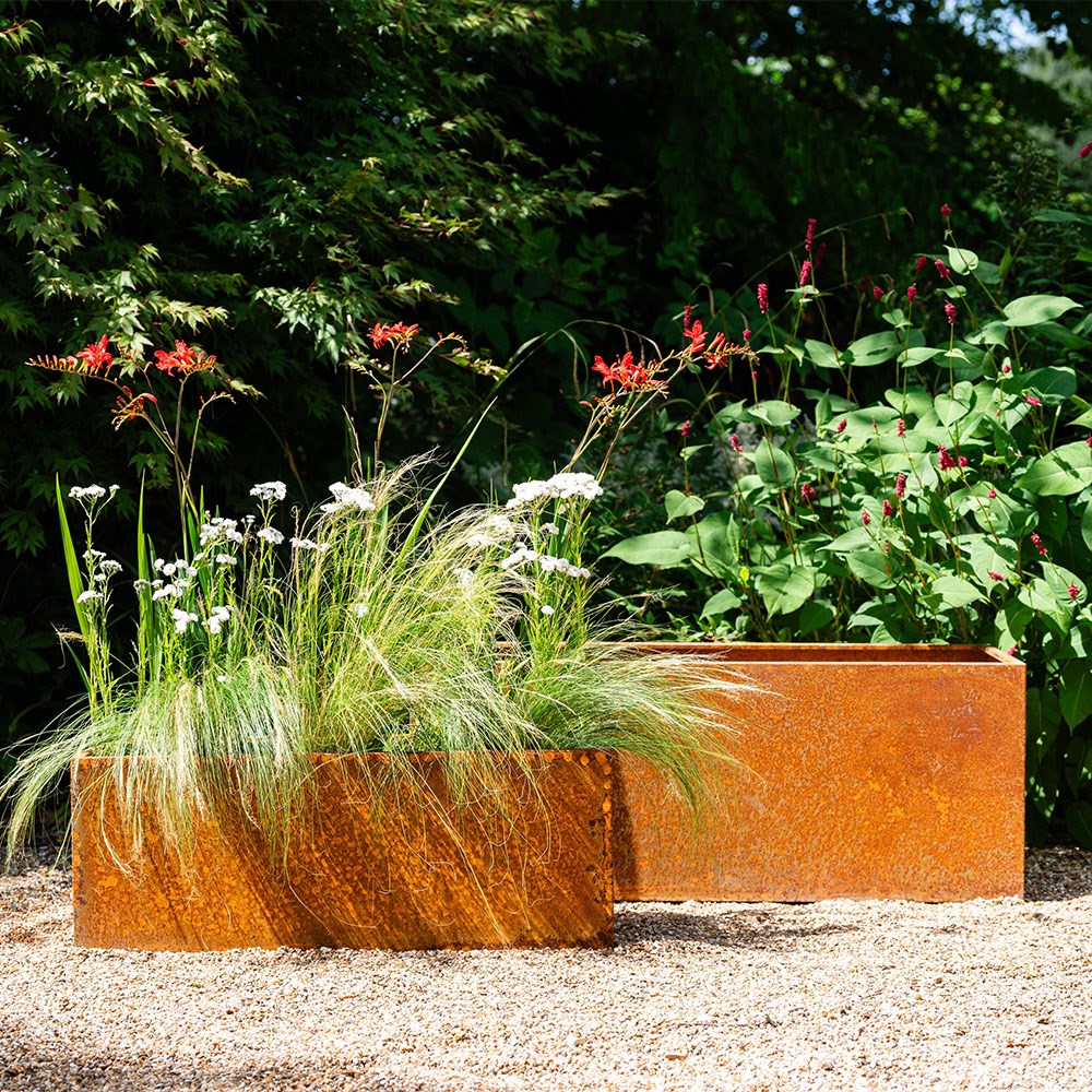 Corten steel trough planter