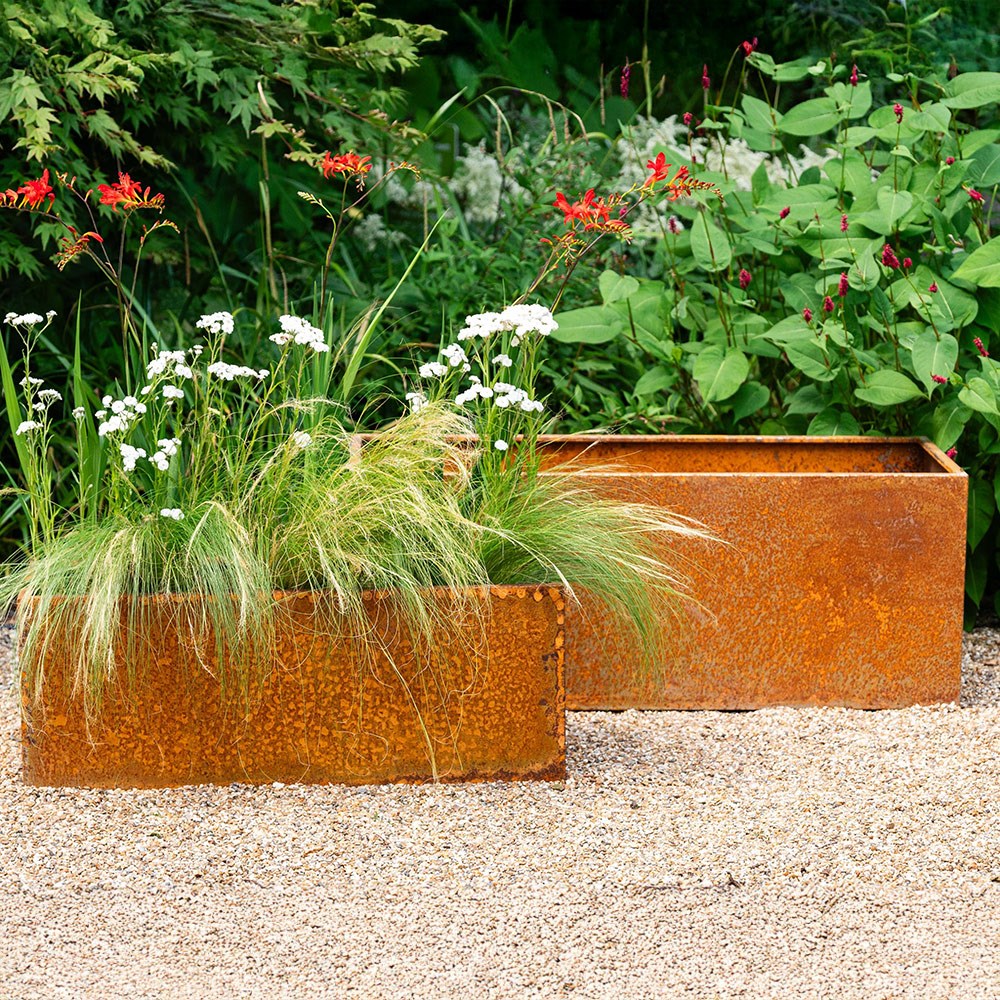 Corten steel trough planter