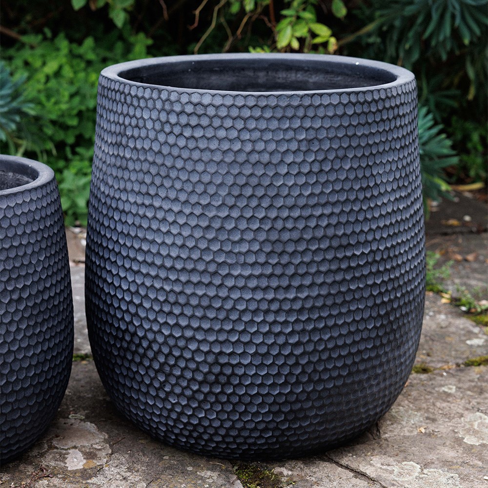 Set of three honeycomb textured planters - black