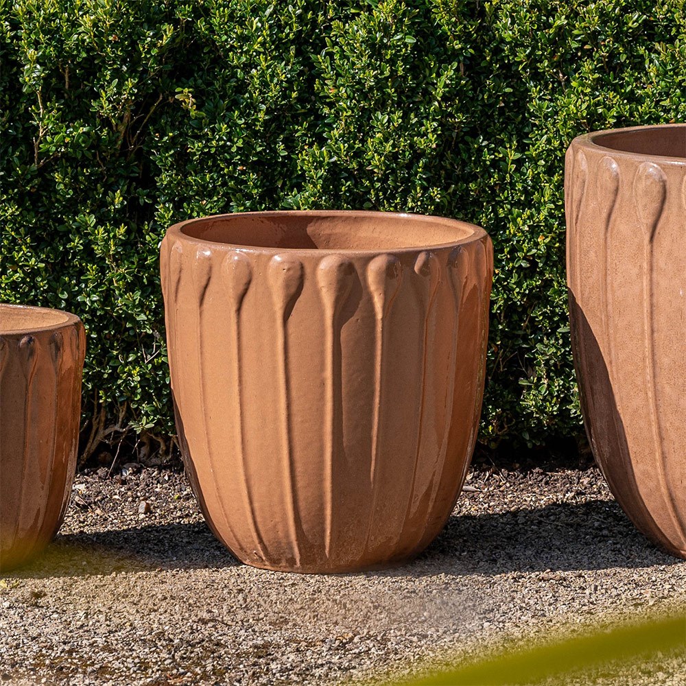 Glazed embossed droplet planter - light rust