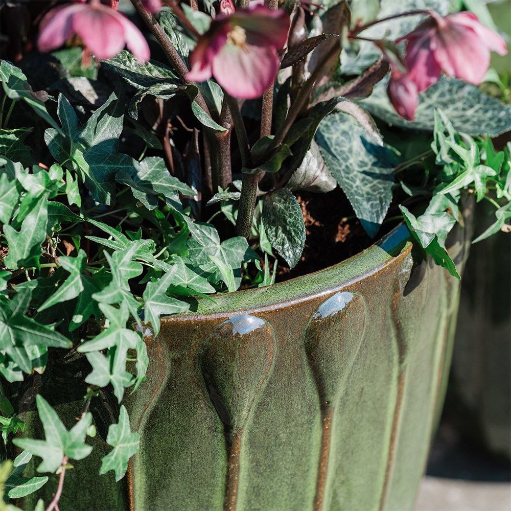 Glazed embossed droplet planter - khaki