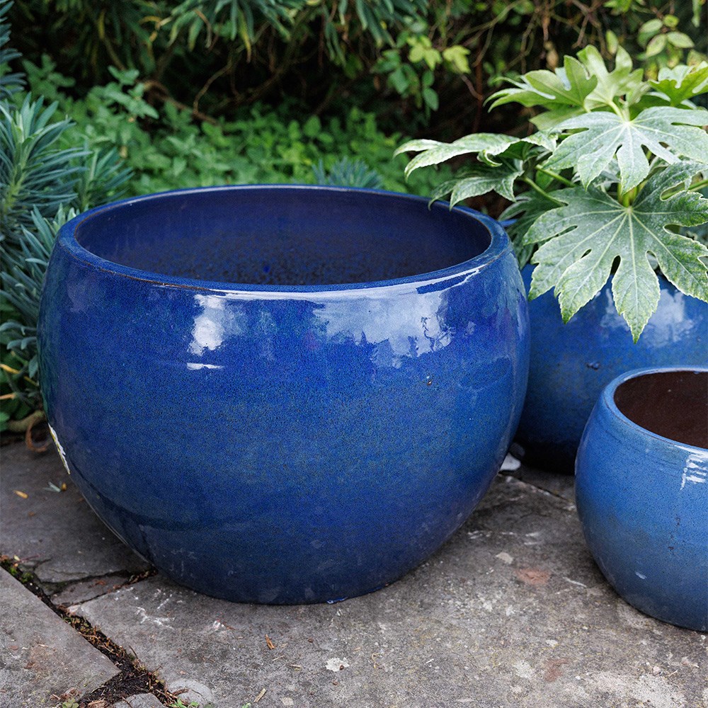 Deep bowl planter - blue