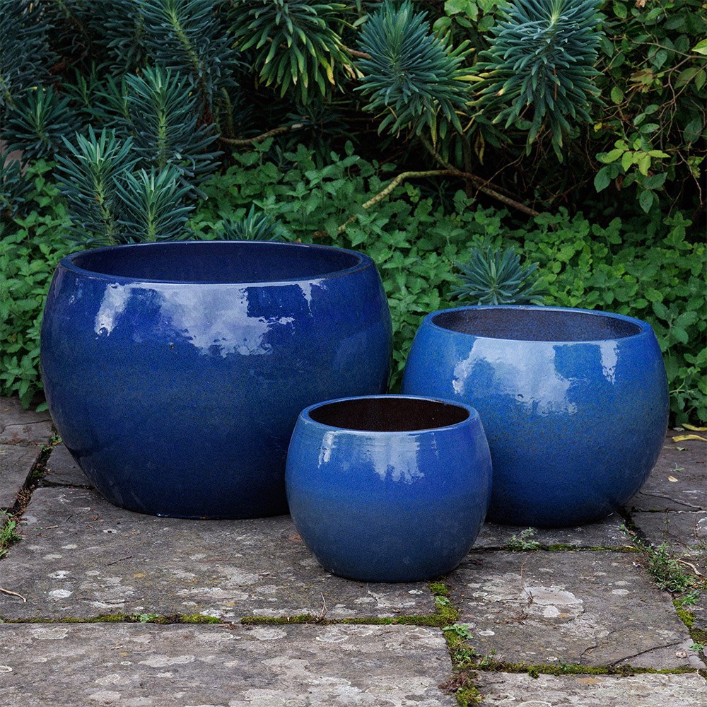 Deep bowl planter - blue