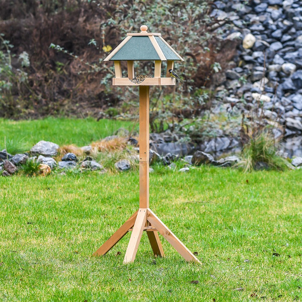 Standing wooden bird table - green