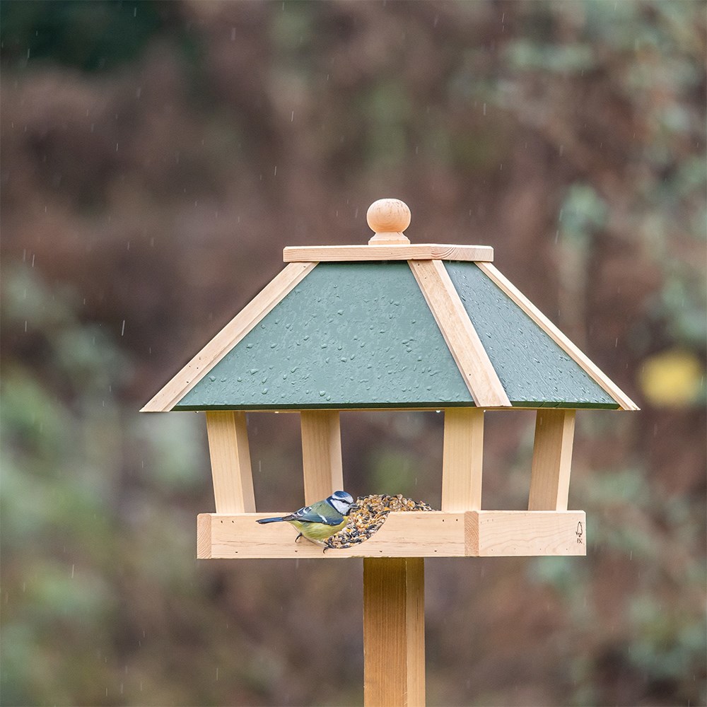 Standing wooden bird table - green