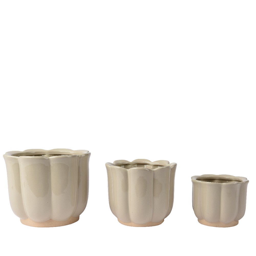 Ceramic petal plant pot set of 3 - cream