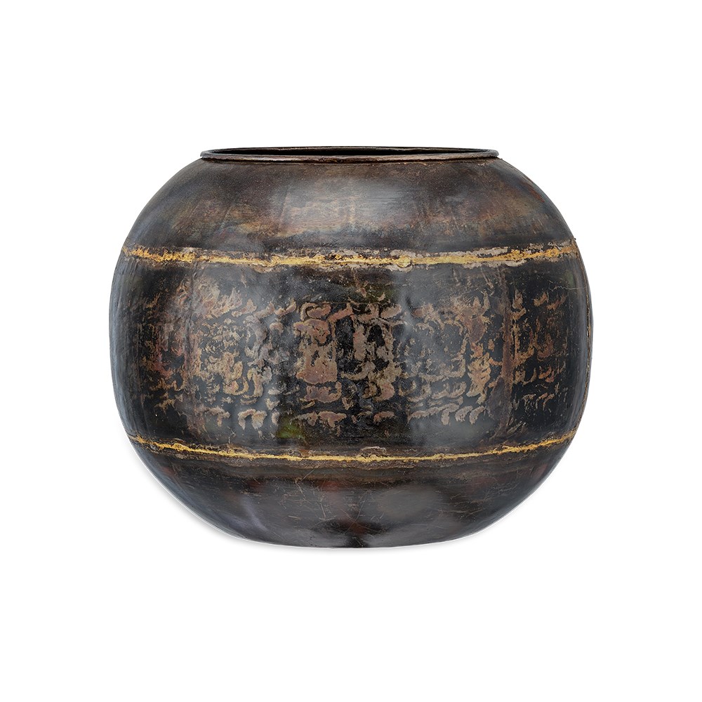 Reclaimed large iron globe plant pot - aged black
