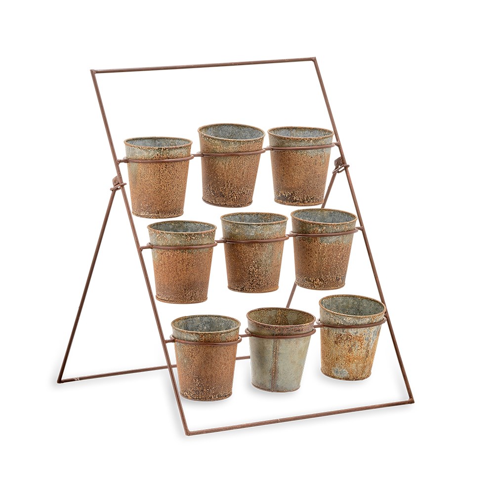 Rustic aged zinc planter stand
