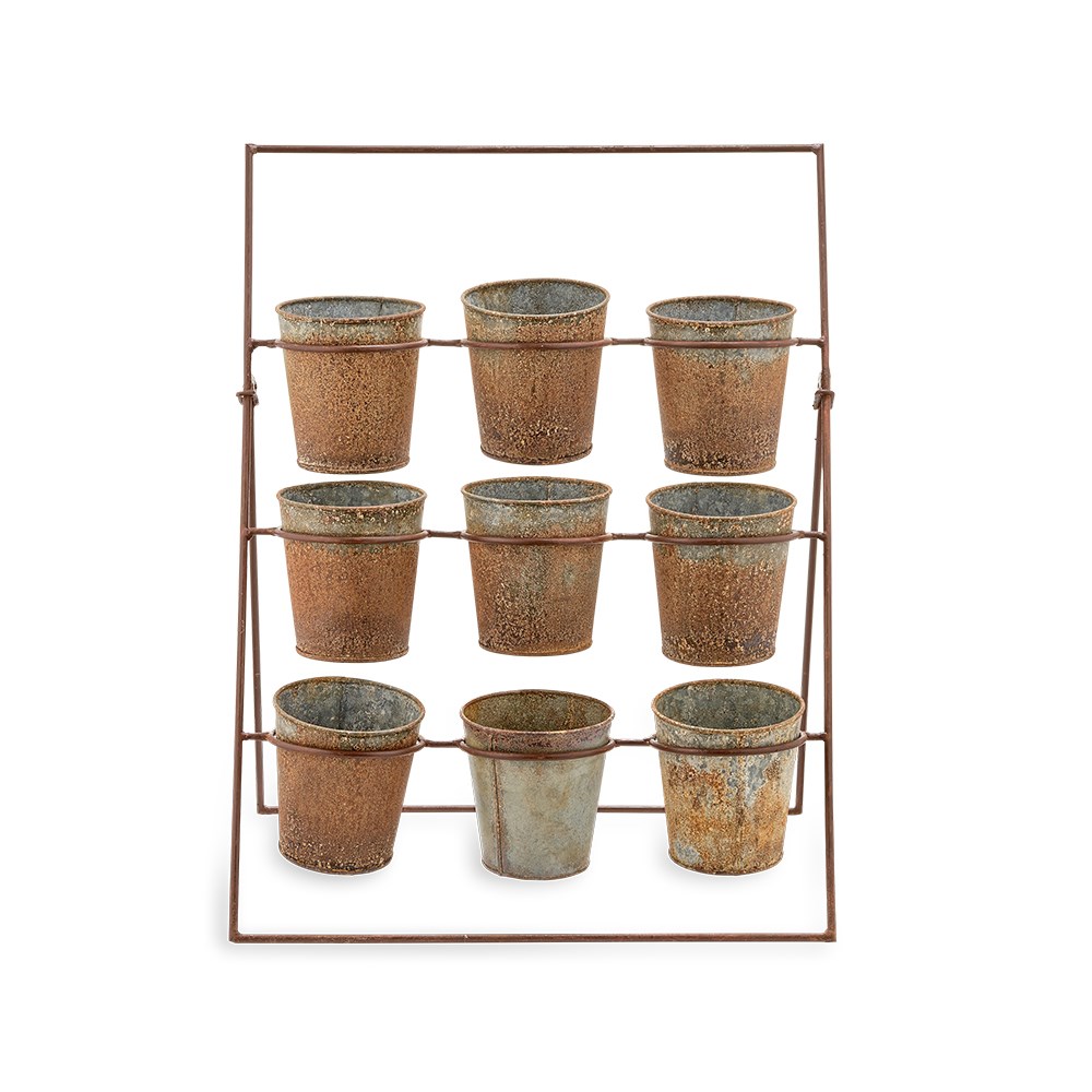 Rustic aged zinc planter stand